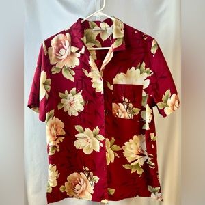 Alfred Dunner Maroon & Cream Floral Tropical Short‎ Sleeve Blouse Size 16